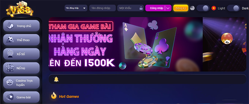 Đồ họa tại website Vi68 được tối ưu vô cùng đẹp mắt
