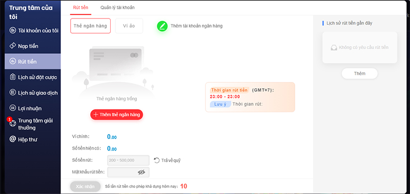Rút tiền Vi68 khá nhanh nhưng bạn cần thêm thẻ ngân hàng chính chủ