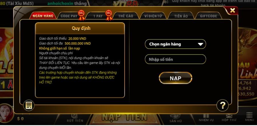 Nạp rút tiền siêu nhanh