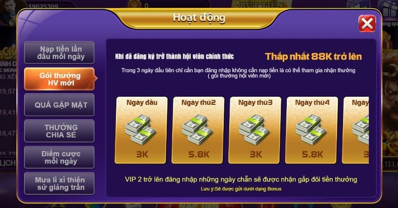 Khuyến mãi giá trị đang áp dụng tại 68 Game Bài